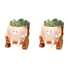 2X Pot de Fleurs Mignon avec Visage Souriant et Petit Diable, Balançoire Créative, Pot de Fleurs pour Plante Grasse, Décoration de Jardin et