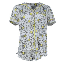 Mentally Exhausted Women's Smile Tie-Dye Collar Short Sleeve and Shorts Set