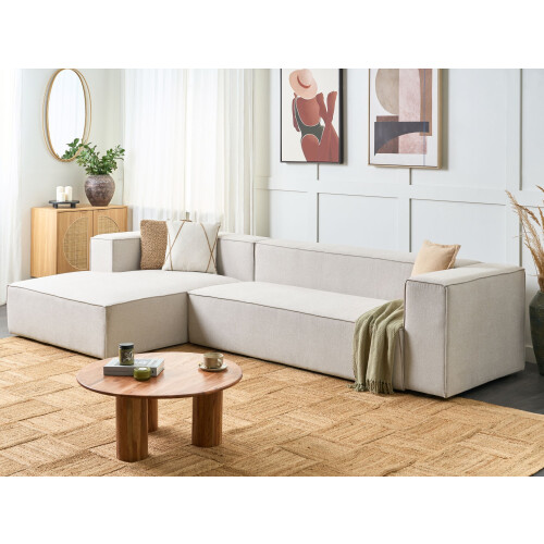 Beliani Corner Sofa 3 Seater VERNON Fabric Light Beige Right Hand 1