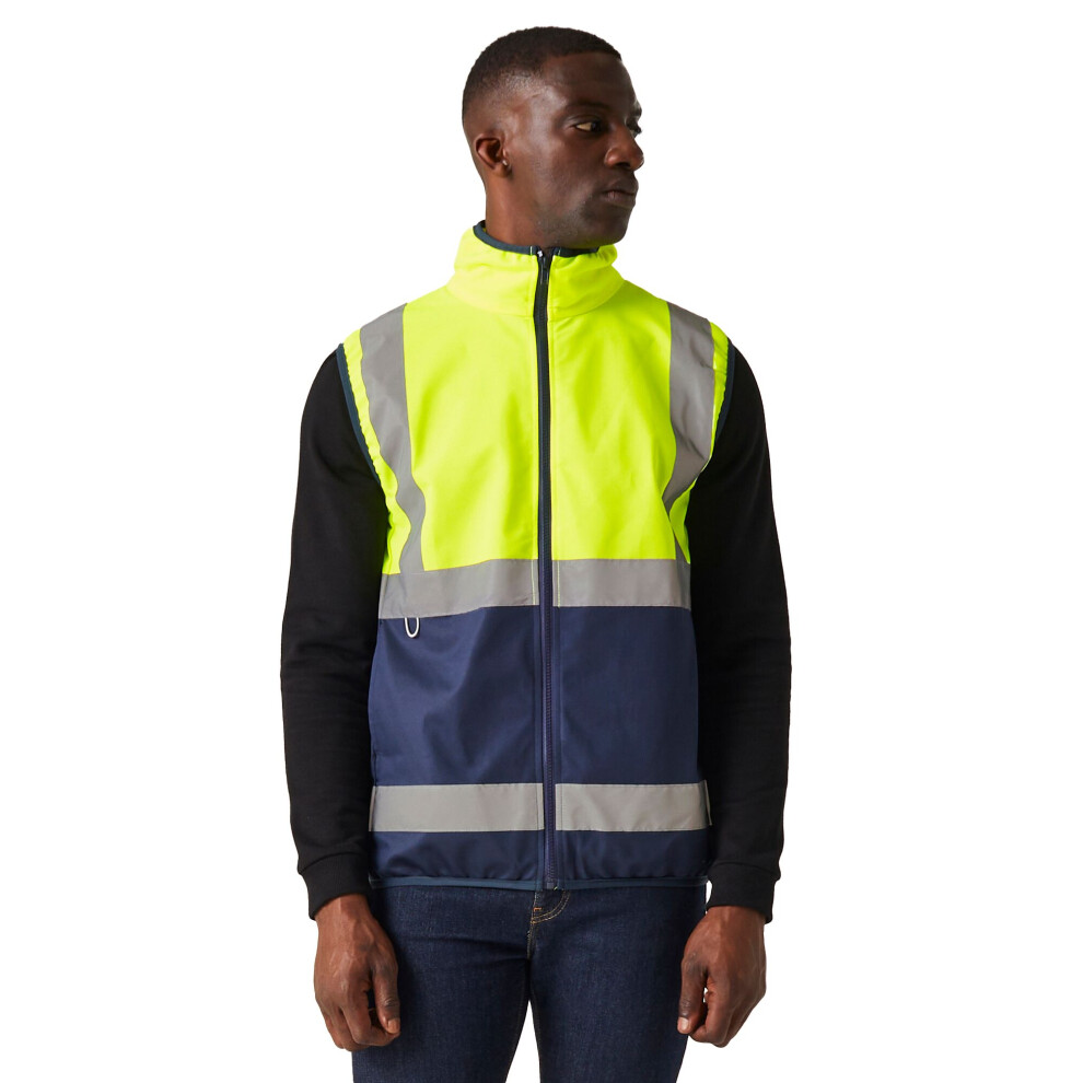 (M, Yellow/Navy) Regatta Professional Mens Full Zip Hi-Vis Vest 5063527442147