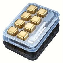 8-Pack Golden Ice Cubes With Silicone Clips - Reusable, Fast Freezing For Cocktails, Whiskey, Wine And Beverages