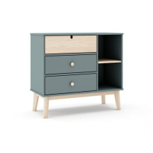 Cómoda de 3 cajones y 2 estantes en verde salvia y oak soft 90x81 cm Misty Cloud