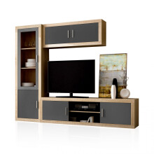 Salón modular con gran capacidad de almacenaje en cambria y grafito 240 cm Nuka V1