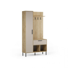 Mueble recibidor con armario y perchero en roble beige 108 cm Vesta
