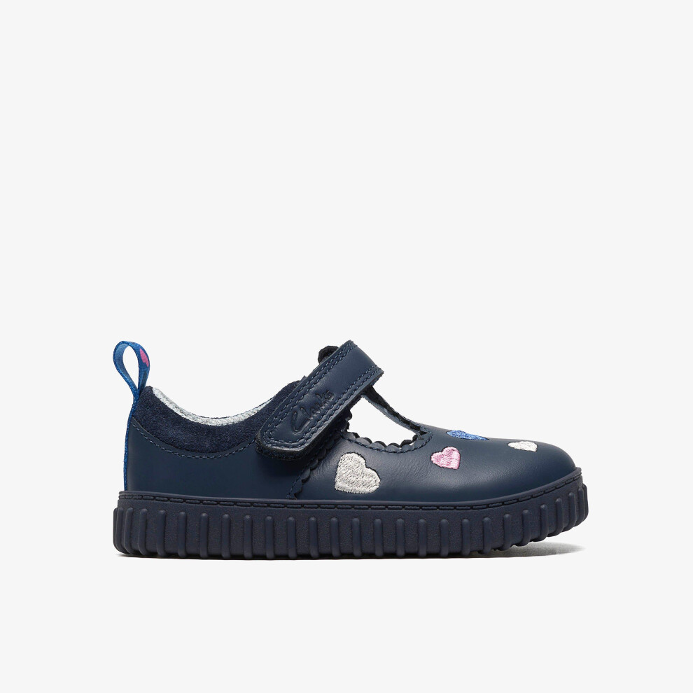 Clarks (Wide, 7 (Children's)) Cove Heart T. Navy Leather