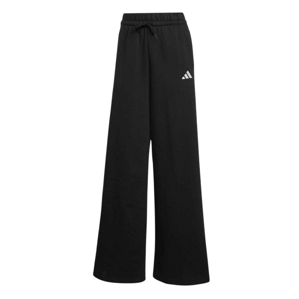 Adidas (4 Uk - 6 Uk, Black/White) Womens/Ladies Fleece 3 Stripes Wide Leg Trousers