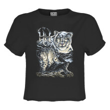 (S, Charcoal) Amplified Womens/Ladies Snow Leopards The Hu Crop Top