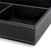4X 4 Slots Desk Drawer Organizer, Pu Leather Drawer Storage Organizer Divider for Office Desk Supplies Value(Black)