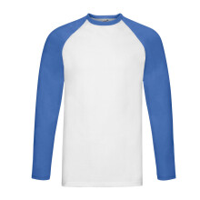 (S, White/Royal Blue) Fruit of the Loom Mens Contrast Long-Sleeved Baseball T-Shirt