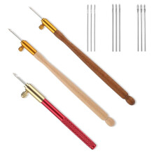3 Pcs Tambour Hooks Kit Embroidery Crochet Hook Wood Handle Tambour Embroidery Kit French Drum Hooks with 9 Needles