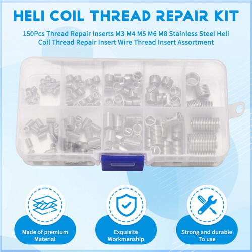 150Pcs Thread Repair Inserts M3 M4 M5 M6 M8 Stainless Steel Heli Coil Thread Repair Insert Wire Thread Insert Assortment 2