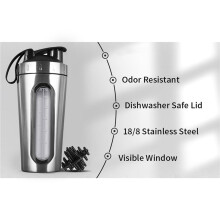 2X Shaker-Flaschen für Proteinmischungen, Edelstahl-Protein-Shaker, Bleibt Nicht Kalt/Heiß, Metall-Shaker-Becher mit Sichtbarem Fenster-A