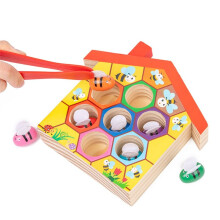 Holzspielzeug Farberkennungsclip Perlen Passende Klemme Bienenhausfalle Spiel Frühes Lernspielzeug Geschenk für Kinder