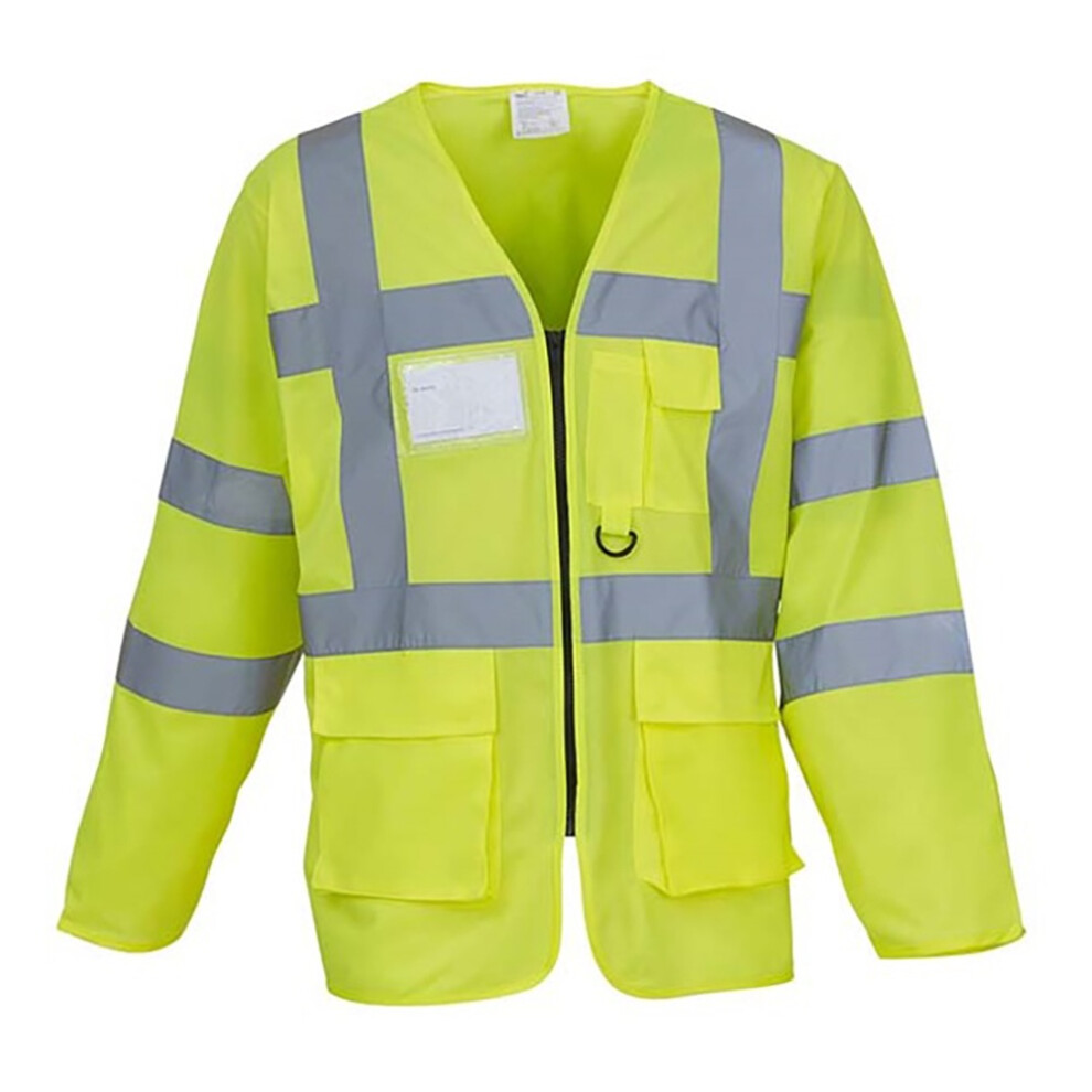 Yoko Mens Executive Hi-Vis Long Sleeve Safety Waistcoat (M) (Hi-Vis Yellow) - Image 2