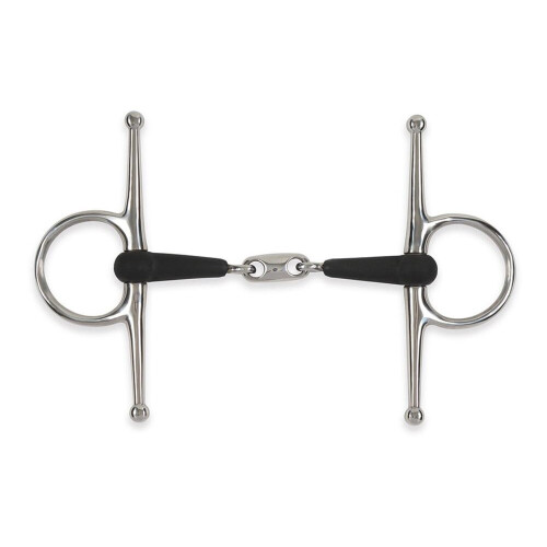 (4.5in, Silver/Black) Equirubber Equikind+ Peanut Link Horse Full Cheek Snaffle Bit