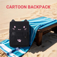 fashion Cute Cat Embroidery Canvas Student bag Cartoons Women Backpack Leisure School bag black&