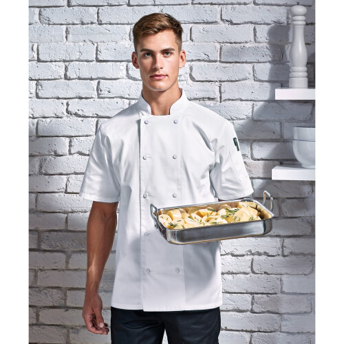 Premier (4XL, White) Premier Mens Coolchecker Short-Sleeved Chef Jacket 2