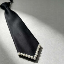 (BlackPearl2)Modern Pearldecorated Tie For Men And Women With Geometric Style For Celebrations
