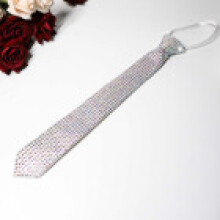 (WhiteRainbow)Trendy Rhinestone Decorated Necktie With Narrow Fit For Both Genders Ideal For Office And Casual