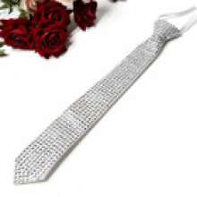 (White)Trendy Rhinestone Decorated Necktie With Narrow Fit For Both Genders Ideal For Office And Casual