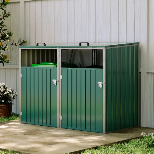 Living And Home Metal Outdoor Bin Shed for 2 Trash Bins