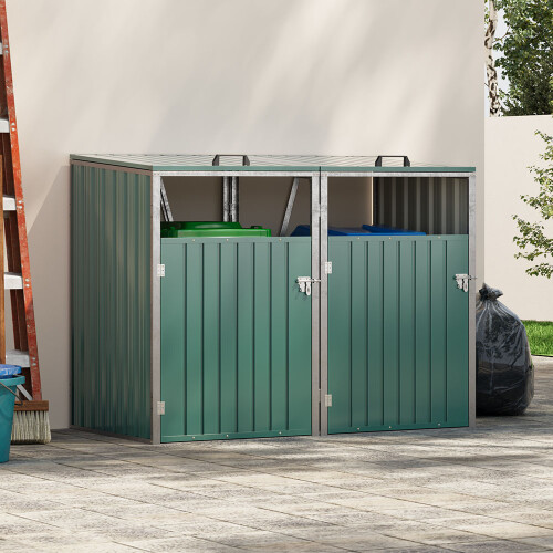 Living And Home Metal Outdoor Bin Shed for 2 Trash Bins 1