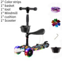 (Black Seat) Adjustable Scooter Kids With Music Function Headlight Three Plastic Wheeled