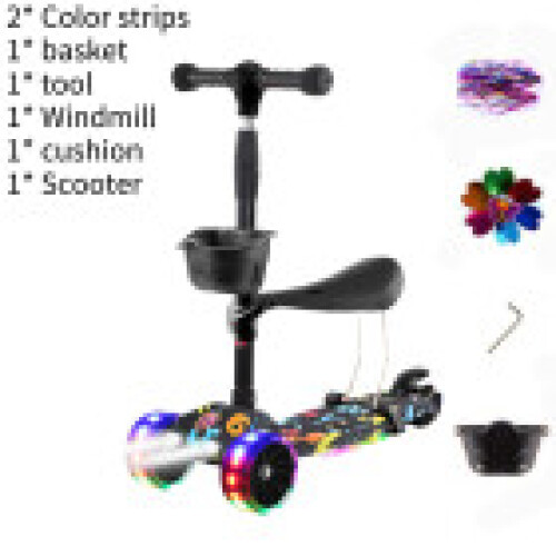(Black Seat) Adjustable Scooter Kids With Music Function Headlight Three Plastic Wheeled