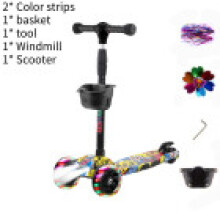 (Yellow) Adjustable Scooter Kids With Music Function Headlight Three Plastic Wheeled