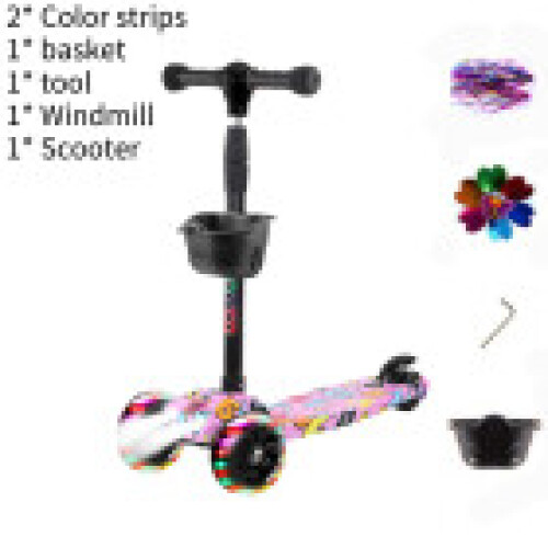 (Pink) Adjustable Scooter Kids With Music Function Headlight Three Plastic Wheeled