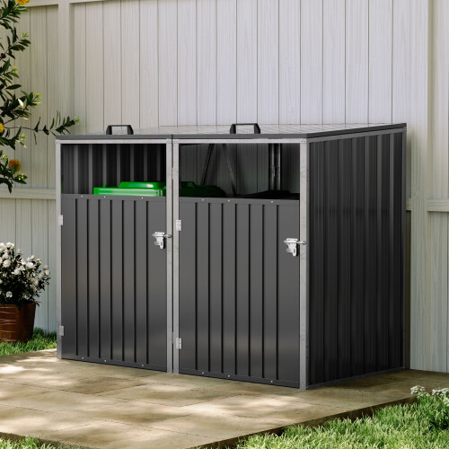 Living And Home Metal Outdoor Bin Shed for 2 Trash Bins