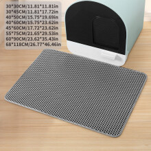 (Gray, 40*60CM/15.75*23.62in) Litter Mat Cat Tray Mat Of Large Size Double Layer Holes Waterproof Honeycomb