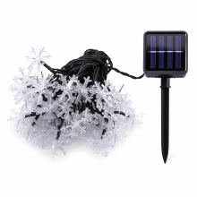 Solar LED Snowflake String Lights, White, 50 LEDs, Outdoor Garden and Christmas Decoration