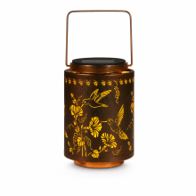 Waterproof Solar Hanging Lantern with Hummingbird and Trumpet Flower Pattern for Garden and Patio
