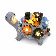 Solar Garden Light Resin Turtle with Succulents and Butterfly, Waterproof Outdoor Decorative Lamp