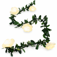 Solar LED Rose Vine Garland with Artificial Leaves, 20 Warm White Lights, Christmas and Garden Decoration