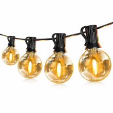 G40 Solar Outdoor String Lights, 20 Bulbs, Warm White 2700K, Waterproof, with Remote Control