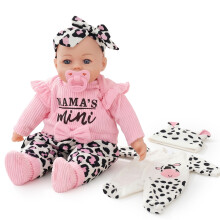 BiBi Doll 18-Inch Baby Girl with Pink and White Outfit, 16 Realistic Baby Sounds, Includes Dummy