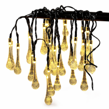 Solar LED Water Drop Bubble String Lights, Warm White, 30 Lights, Waterproof Outdoor Christmas Decoration
