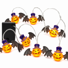 Solar LED String Lights Devil Pumpkin with Wings, 20 Lights, Waterproof Halloween Decoration