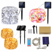 Solar LED Fairy String Lights, Copper Wire, 500 LEDs 4 Colours, 8 Modes, Waterproof Outdoor Garden