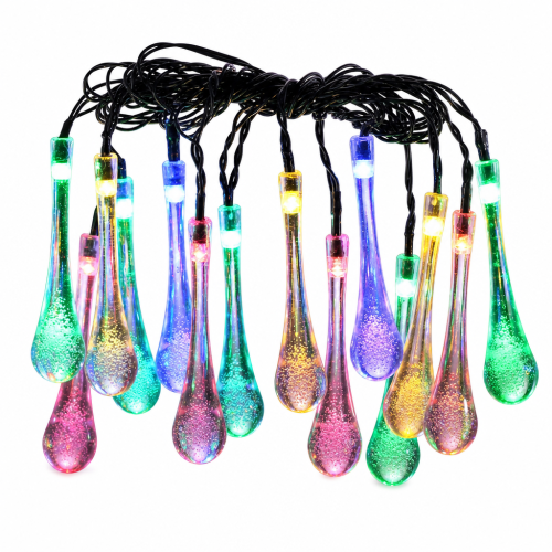USB LED String Lights with Multicolour Crystal Drop Pendants, 80 LEDs, Outdoor Decoration