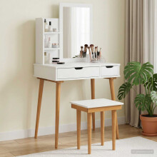 vidaXL Schminktisch-Set FAUSKE 4 stk. Weiß 76 x 50 x 143 cm