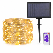 Solar LED String Lights with Remote Control, 200 Cool White LEDs, 8 Modes, Outdoor Christmas Decoration