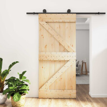 vidaXL Sliding Door Natural and Black 95 x 210 cm Solid Pine Wood