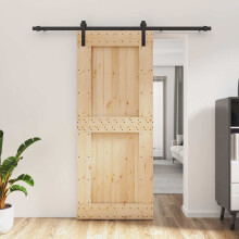 vidaXL Sliding Door Natural and Black 85 x 210 cm Solid Pine Wood