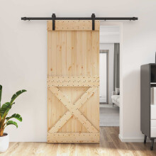 vidaXL Sliding Door Natural and Black 90 x 210 cm Solid Pine Wood