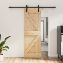 vidaXL Sliding Door Natural and Black 70 x 210 cm Solid Pine Wood