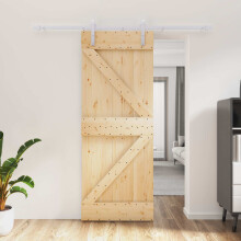 vidaXL Sliding Door Natural and White 80 x 210 cm Solid Pine Wood