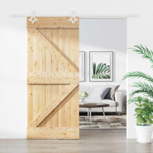 vidaXL Sliding Door Natural and White 90 x 210 cm Solid Pine Wood